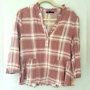 Pink and White Checkered peplum blouse size M